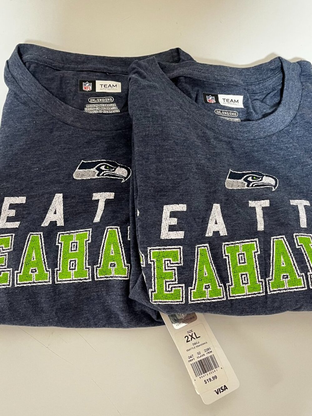 Lot of 2 SEATTLE SEAHAWKS NFL TEAM Size -2XL T-SHIRTS/New w/ Tags